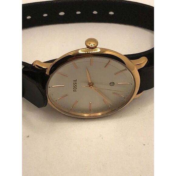 Fossil ES4474 Women's Black Leather Analog White Dial Quartz Wrist Watch OP374 - Picture 6 of 9